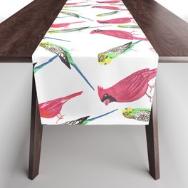 Birds in complementary color scheme- Budgies and cardinals Table Runner