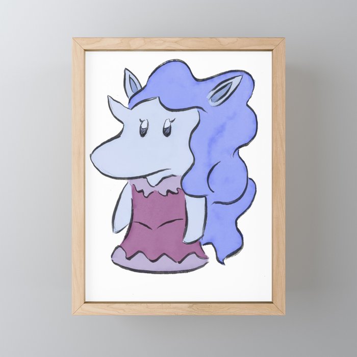 Uni the Unicorn Cute Character Art Framed Mini Art Print
