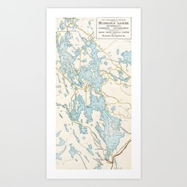 Vintage Muskoka Lakes Map Art Print