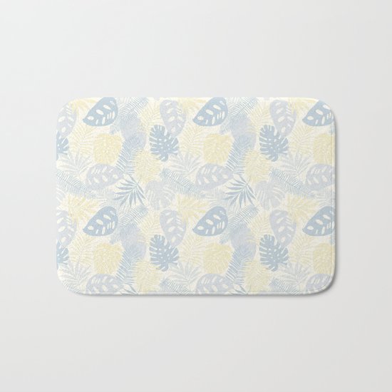 Tropical Leaves Pattern Yellow And Grey Bath Mat