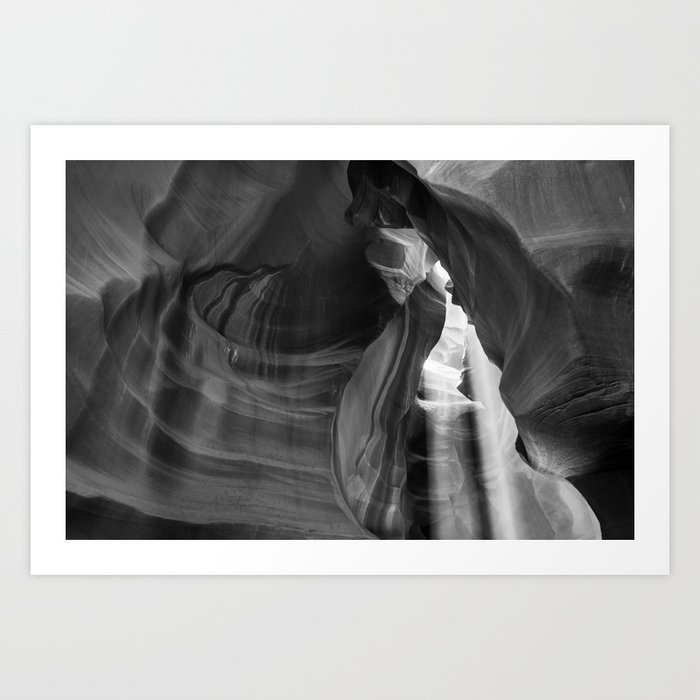 Beaming Down - Antelope Canyon - Black and White Art Print