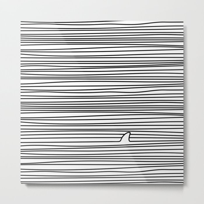 Minimal Line Drawing Simple Unique Shark Fin Gift Metal Print