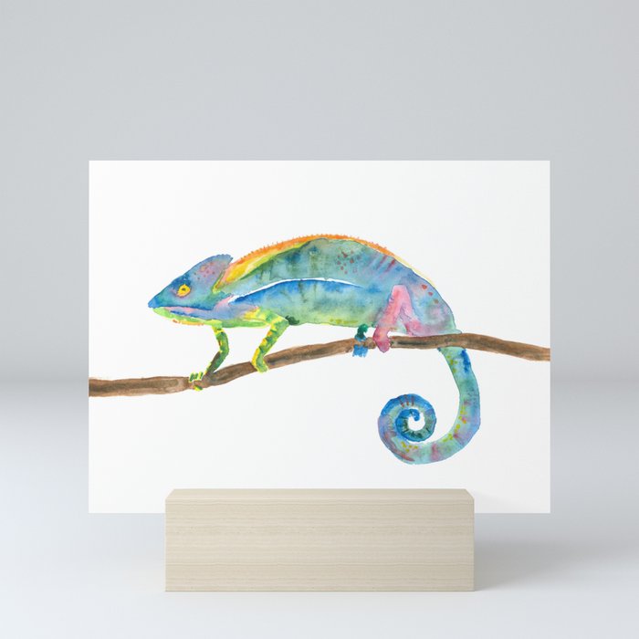 Watercolor chameleon Mini Art Print