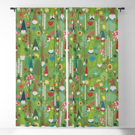 Gnomes In the Garden Green Blackout Curtain