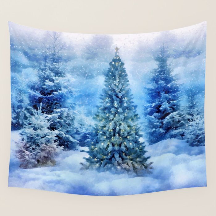 Christmas tree scene Wall Tapestry by catyarte  Society6