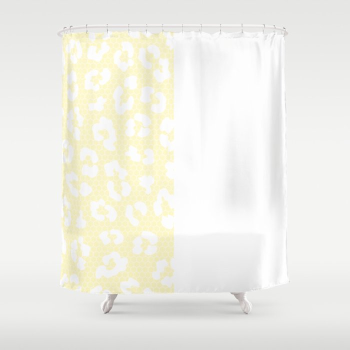 White Leopard Print Lace Vertical Split on Butter Yellow Shower Curtain