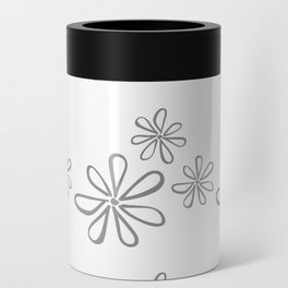 Daisy Floral Pattern Minimal White & Grey Can Cooler