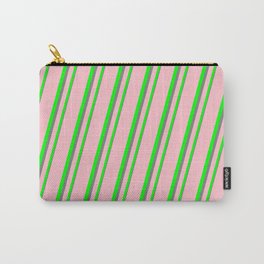 [ Thumbnail: Pink, Lime & Grey Colored Lined Pattern Carry-All Pouch ]