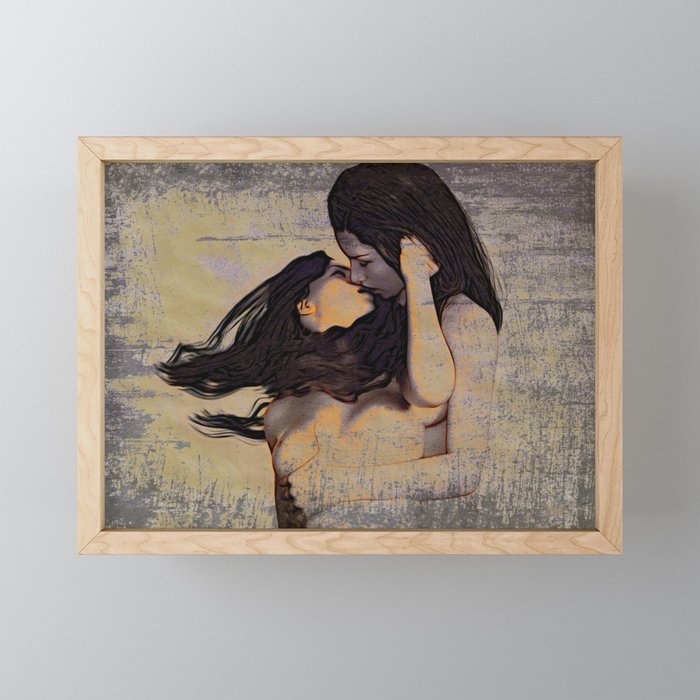 Women Kissing Framed Mini Art Print