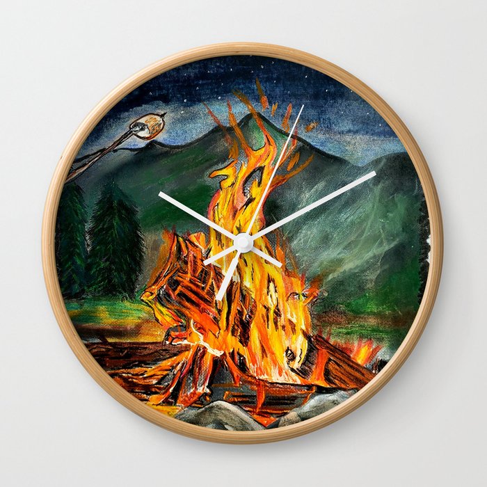 'Life Goals' Original Campfire Pastels Art - by Dark Mountain Arts Wall Clock
