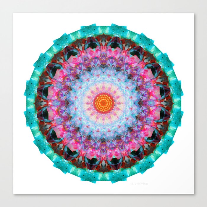 Feather Light Pink and Aqua Mandala Art by Sharon Cummings Canvas Print