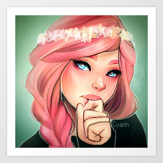 Pink and Flowers Art Print