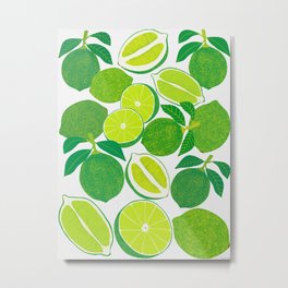 Lime Harvest Metal Print | Fresh, Digital, Nature, Painting, Fruity, Juice, Flowers, Pattern, Floral, Kitchen 