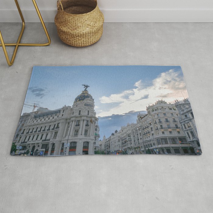 Spain Photography - Busy Traffic In Downtown Madrid Rug