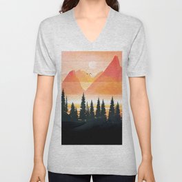Pine Forest Sunset 1 V Neck T Shirt