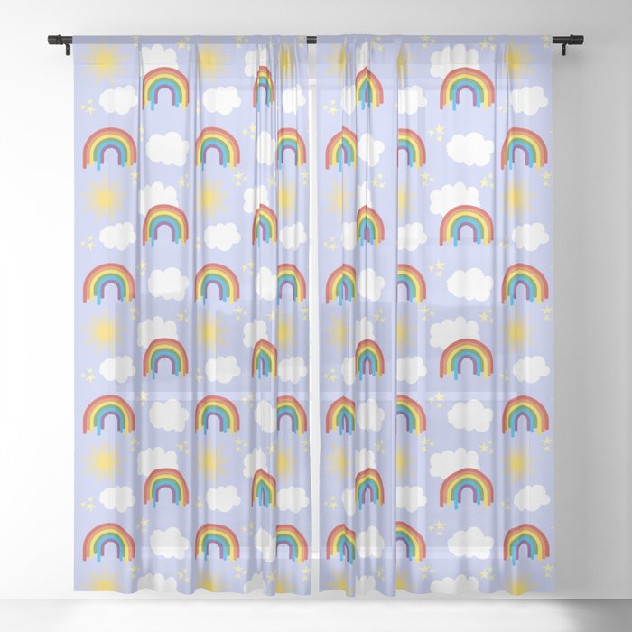 Rainbow, clouds and sun pattern Sheer Curtain