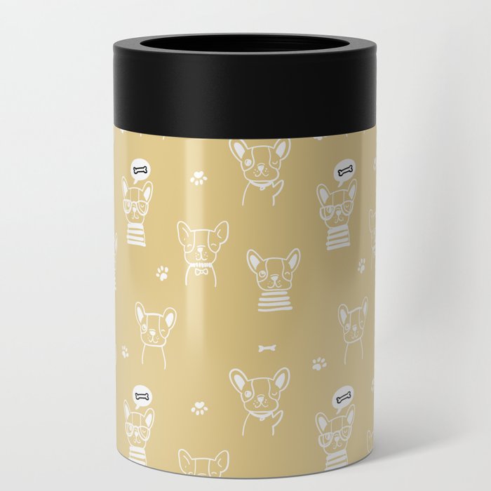 Tan and White Hand Drawn Dog Puppy Pattern Can Cooler