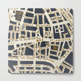 PARIS MAP GREY GOLD Metal Print | Street, Pattern, Gold, Hollizollinger, Rue, Paris, Antique, Map, Drawing, Travel 