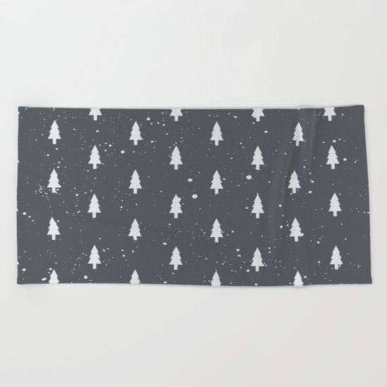 Christmas Trees Pattern Grey Beach Towel