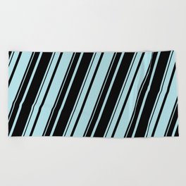 [ Thumbnail: Powder Blue and Black Colored Striped Pattern Beach Towel ]