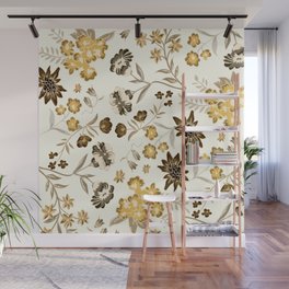 Retro Botanical Aesthetic Warm Beige Color Floral Pattern Wall Mural