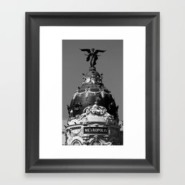 Madrid, Spain, Edificio Metrópolis Beaux-Arts Statue black and white photograph / art photography Framed Art Print