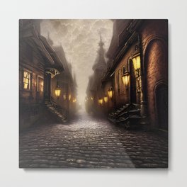 Dark Alley In Old London, Painting Metal Print