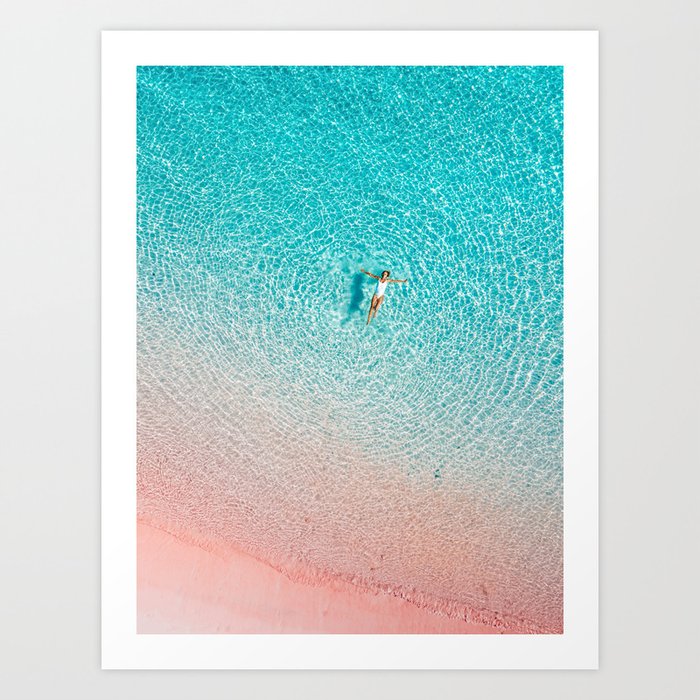 Crystal Blue Persuasion Woman Swimming at a Pink Beach female color photography / photograph / photographs wall decor Art Print