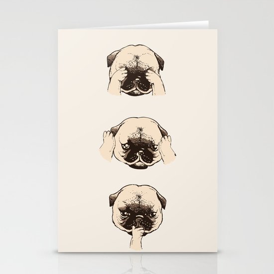 No Evil Pug Stationery Cards