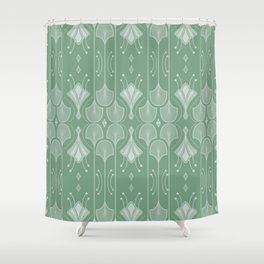 Art Deco Botanical Leaf Shapes Green Shower Curtain