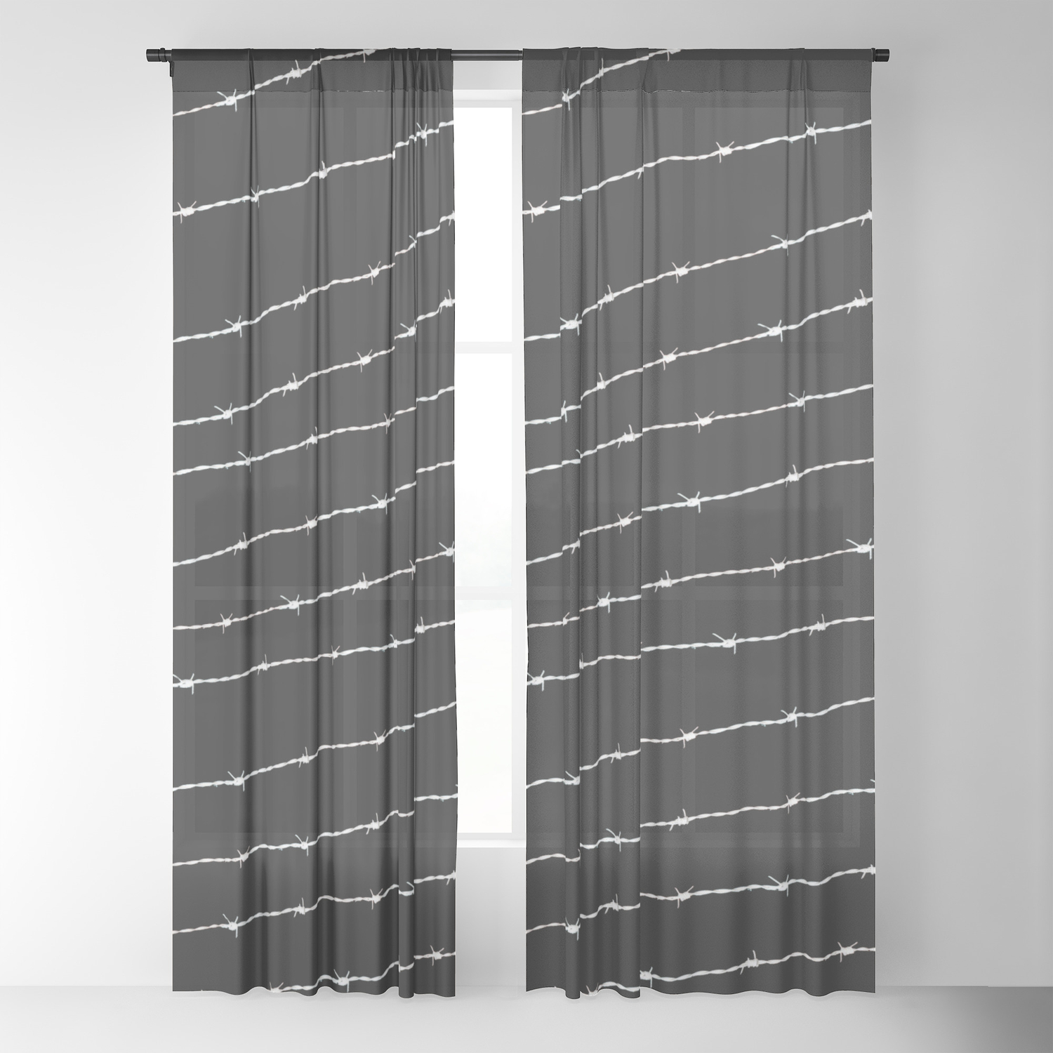 Cool Black And White Barbed Wire Pattern Sheer Curtain By Pldesign