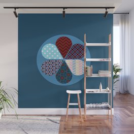 Patchwork Flower with 6 Patterned Petals on Blue Denim  Wall Mural