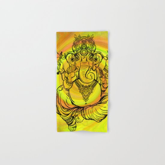 Lord Ganesha on Yellow Spiral Hand & Bath Towel