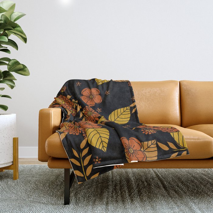 Floral retro 70s hippie boho orange Throw Blanket by