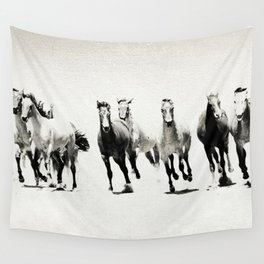 Black and White Horses Wall Tapestry