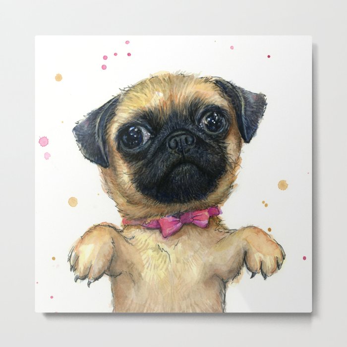 Cute Pug Puppy Dog Watercolor Painting Metal Print By Olechka Society6