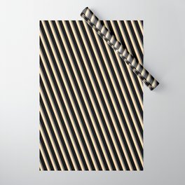 [ Thumbnail: Dim Grey, Tan, and Black Colored Lines Pattern Wrapping Paper ]