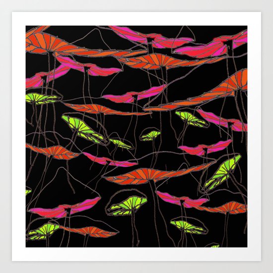 forest of the magic mushrooms at night Art Print