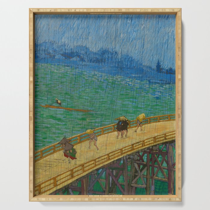 Bridge in the Rain, after Hiroshige, 1887 by Vincent van Gogh Serving Tray