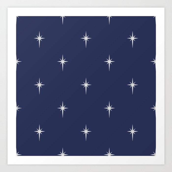 Large Christmas Faux Silver Foil Star in Midnight Blue Art Print