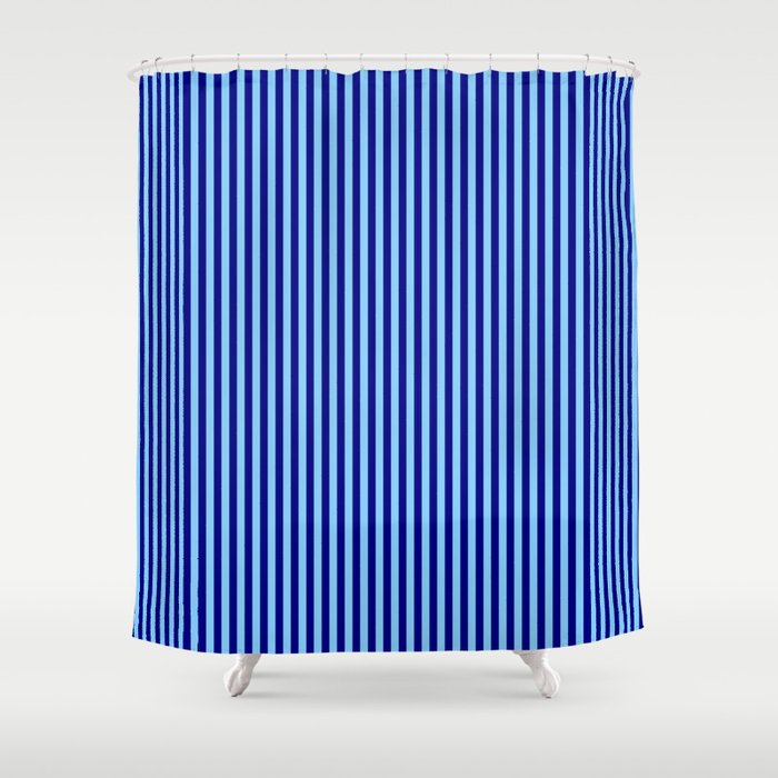 Light Sky Blue & Blue Colored Striped/Lined Pattern Shower Curtain