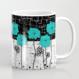 Turquoise flowers on black and white background . Mug