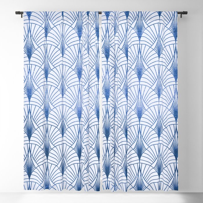 Art Deco Pattern Blackout Curtain, Bright Blue Patterned Curtains
