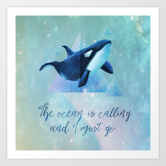 Beach Series Aqua-The Ocean is calling- Animal Whale Typography Art Print