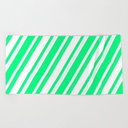 [ Thumbnail: Green & White Colored Lines Pattern Beach Towel ]