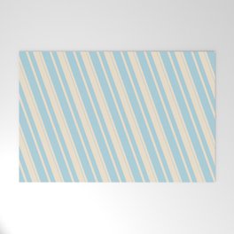 [ Thumbnail: Beige & Light Blue Colored Striped Pattern Welcome Mat ]