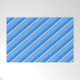 [ Thumbnail: Blue and Light Gray Colored Lines Pattern Welcome Mat ]