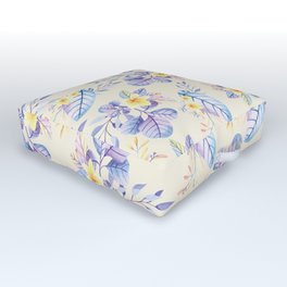 Lavender yellow purple watercolor modern floral Outdoor Floor Cushion