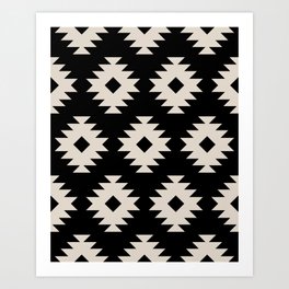 Southwestern Pattern 542 Black and Linen White Art Print