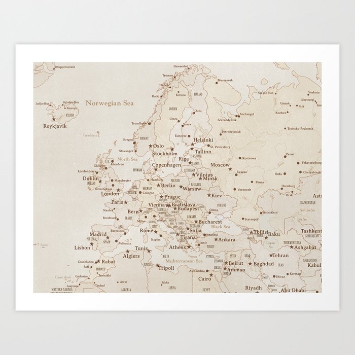 Vintage style map of Europe order PRINTS in sizes L and XL only Art